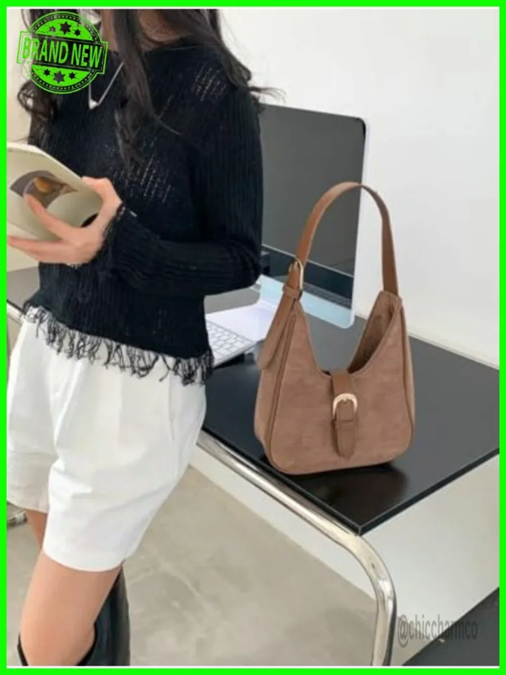 Suede Hobo Bag for Women Underarm Shoulder Bag Tote Handbag PU Leather